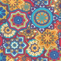 Tecido Tricoline Estampado Mandalas Geométrico Vermelho Laranja 6169v02 Tecido Tricoline Estampado Mandalas Geométrico Vermelho Laranja 6169v02