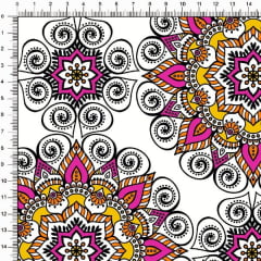 Tecido Tricoline Estampado Mandalas Arabesco Branco 5376v02 Tecido Tricoline Estampado Mandalas Arabesco Branco 5376v02