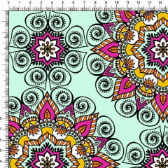 Tecido Tricoline Estampado Mandalas Arabesco Verde Claro 5376v01 Tecido Tricoline Estampado Mandalas Arabesco Verde Claro 5376v01