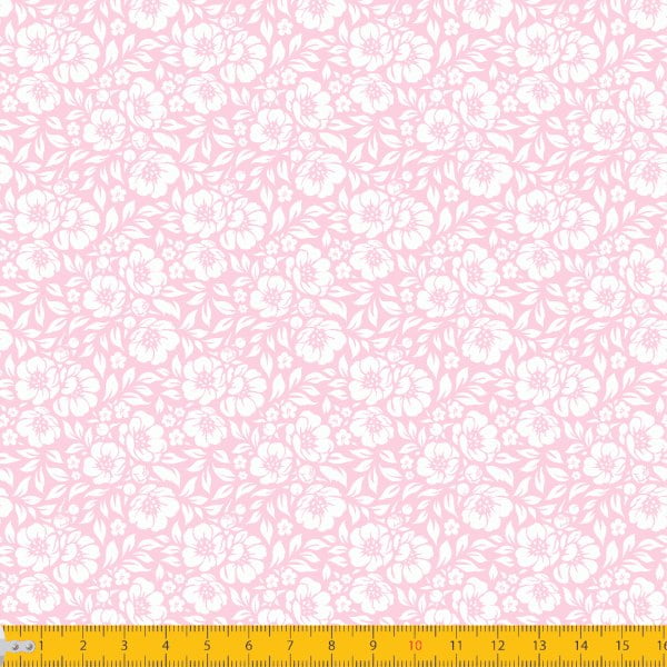 Tecido Tricoline Estampado Floral Desenhado Fundo Rosa Bebe Avimor Tecidos